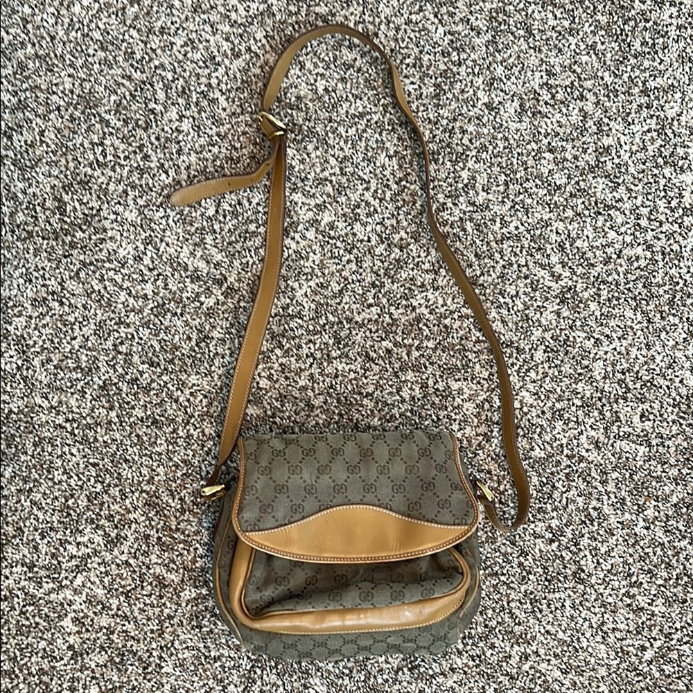 Gucci Tan and Brown Crossbody Bag Vintage Gold Well-Loved Needs Help